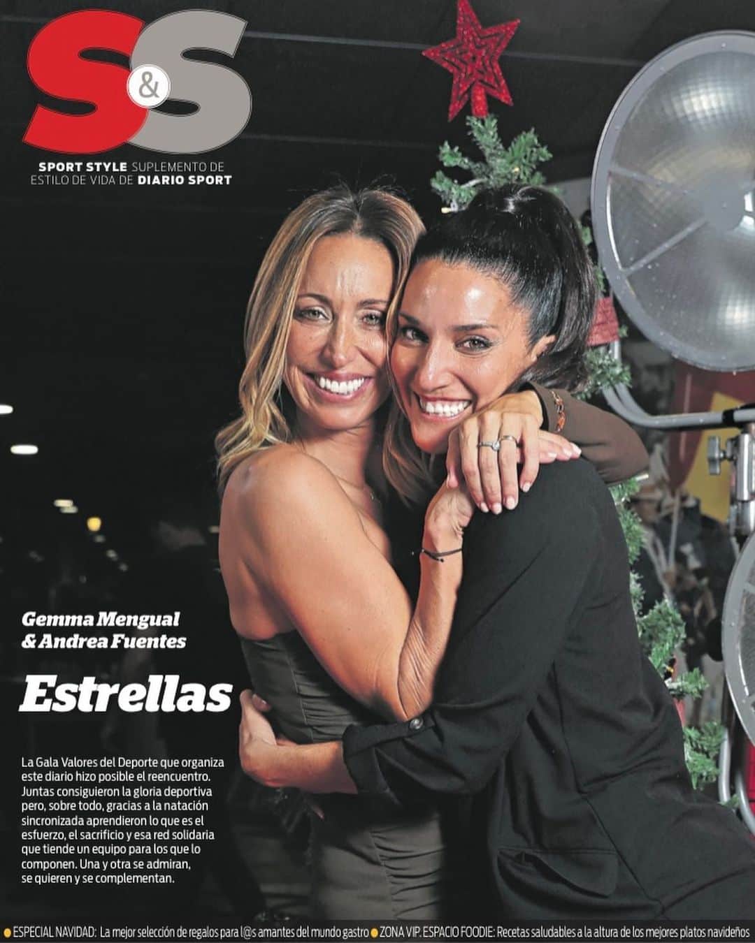 アンドレア・フエンテスのインスタグラム：「En la revista de @diariosport and Style edición Navidad con mi querida Mengüi!!🤩 Me hizo muchísima ilusión compartir un día con ella la semana pasada. Creo que nunca encontraré suficientes palabras para definir la grandeza de @gemmamengual. Como nadadora y como persona, lo tiene todo! Para cuando una calle con su nombre??? Yo la he tenido de ídolo, de compañera y de amiga, así que sé bien de lo que hablo👆Tenéis el artículo entero en el link de mis stories. Gràcies @barcelocarme!!! #ariespower Gracias @call_adrii por el súper peinado en tan poco tiempo y a @dannizu por el make up! @corta_cabeza ❤️」