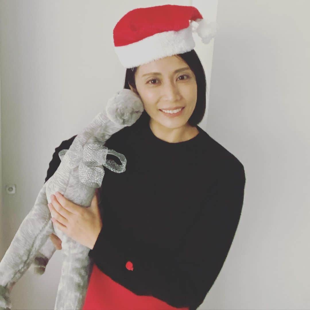 松川浩子のインスタグラム：「メリークリスマス🎄  無事に我が家にも サンタが来てくれてました！  そして私もサンタになって 甥っ子に。  子どもの頃 とにかく大きなぬいぐるみが欲しかったから 大きな座れる 恐竜のぬいぐるみ  皆さまにも 幸せが 訪れますように。  #クリスマス#クリスマスプレゼント#サンタになる楽しみ」