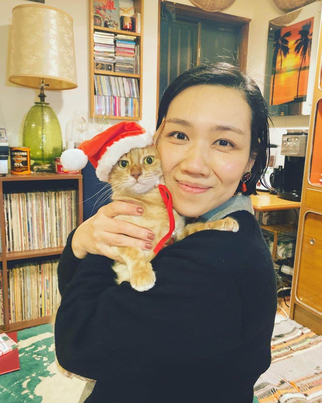 岡田梨沙のインスタグラム：「メリークリスマス！  固まるコニー🐈 けどかわいい🎅  素敵なクリスマスをお過ごしください🎄  #happyholidays  #merrychristmas」