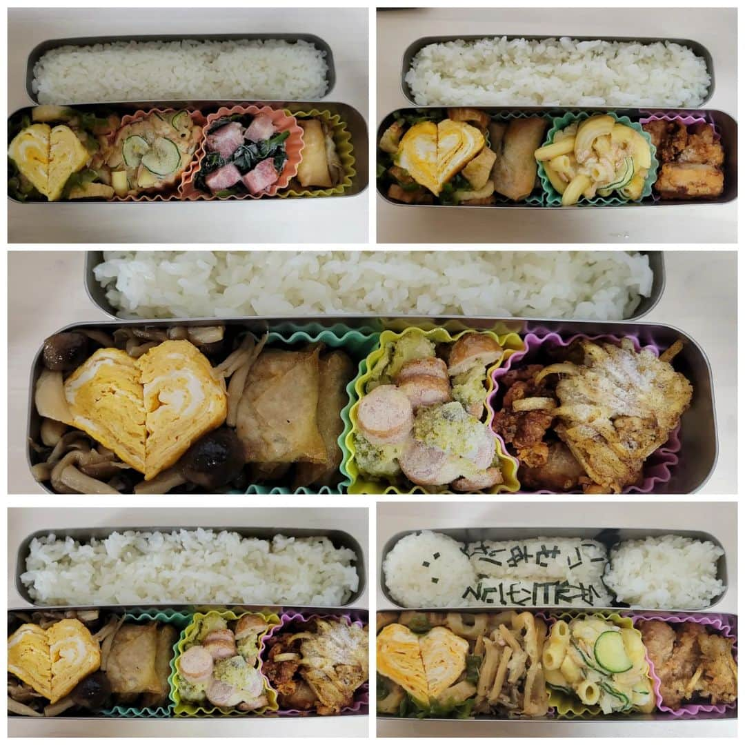 信江勇さんのインスタグラム写真 - (信江勇Instagram)「先週、先々週のお弁当! 先々週は旦那の有給消化でいつもよりお弁当がかなり少なめw  私も舞台の稽古始まったので楽でした✌️  そして先週、またやらかしましたw お弁当箱出し忘れ！  でも稽古始まってからごはんも片付けもしてくれてるし、疲れたーって帰ってきたら髪までかわかしてくれるので、、あんま強く言えないよねーw ってことで可愛いうさぎにしました💕  気持としては会社でデコ弁！って思われろ！って感じですw  ※当の字、写真のとき間違ってたので、しれっと修正しましたw  #つくおき #弁当 #制裁弁当」12月26日 6時57分 - nobue_you