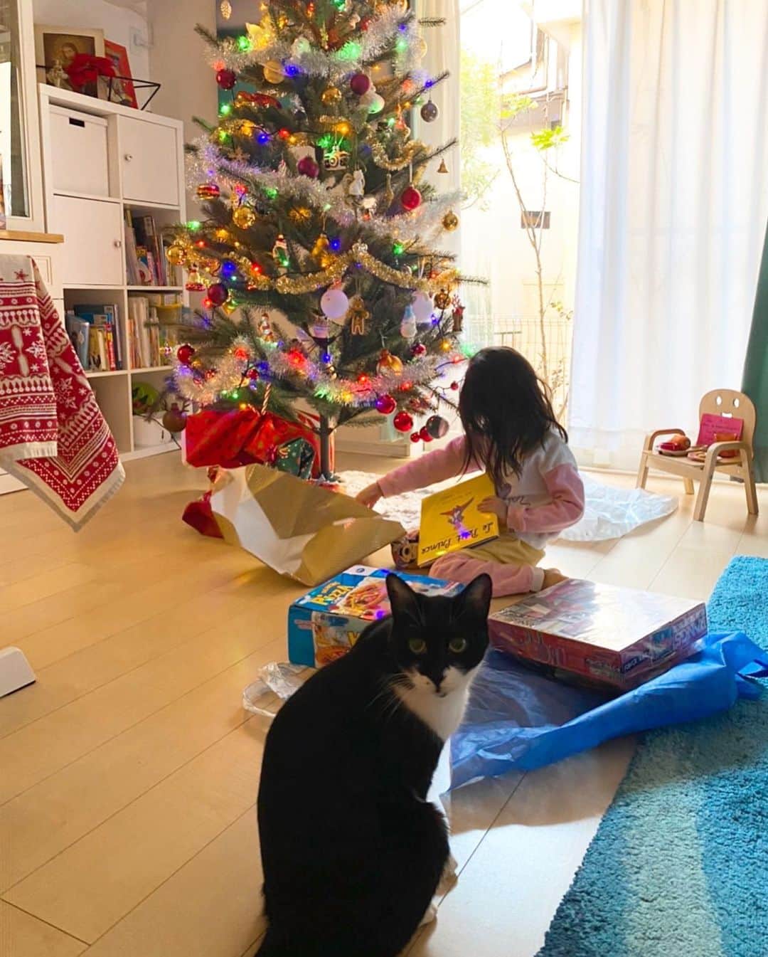 山口愛実のインスタグラム：「今年も家族揃ってクリスマスを迎えられました🎄✨✨  イブは朝からバレエのレッスン→インフルエンザのワクチン接種→カトリック教会でミサ→お家でディナーと大忙し  1番心配してたインフルのワクチン、予防接種の度にギャン泣きして大暴れするぐらい注射大嫌いな娘でしたが頑張れば今日の夜サンタさんが来る🎅をキーワードにして励ましまくりなんと大成功✨✨ ただ背中にお気に入りのオモチャの刀⚔を携えて行ってたので注射痛かったらこりゃ先生のこと切るつもりだったなと🥷  無事お医者さんに反撃もせずお利口だったのでサンタもちゃんと希望のプレゼントを持って来てくれてクリスマス当日は一日中お家でまったり家族で遊んで過ごしました🎉  #merrychristmas  #happyholidays  #andhappynewyear」