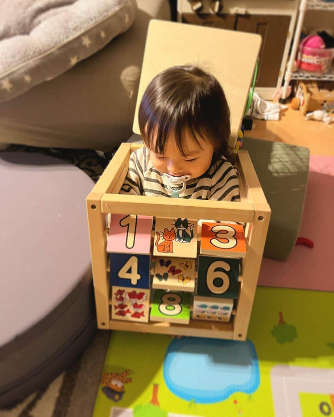 大石ほのかのインスタグラム：「まだこの中に入れるんだね笑 2歳になってもまだ何かの中に入るのがすきならいさんです🧺𓂃 𓈒𓏸◌‬  最後の飛び出てる足が可愛い♡🦶   #2歳 #2歳男の子 #ママ #男の子ママ #子育て記録 #子育て #育児 #育児日記 #成長記録 #成長 #家族 #宝物 #天使かわいい #愛おしい #愛してる #おもちゃの中 #🦶 #飛び出る足 #funny #funnyvideos  #fashion  #family #followforfollowback  #love #lifestyle #photooftheday  #photography  #pretty #cute #instagood」