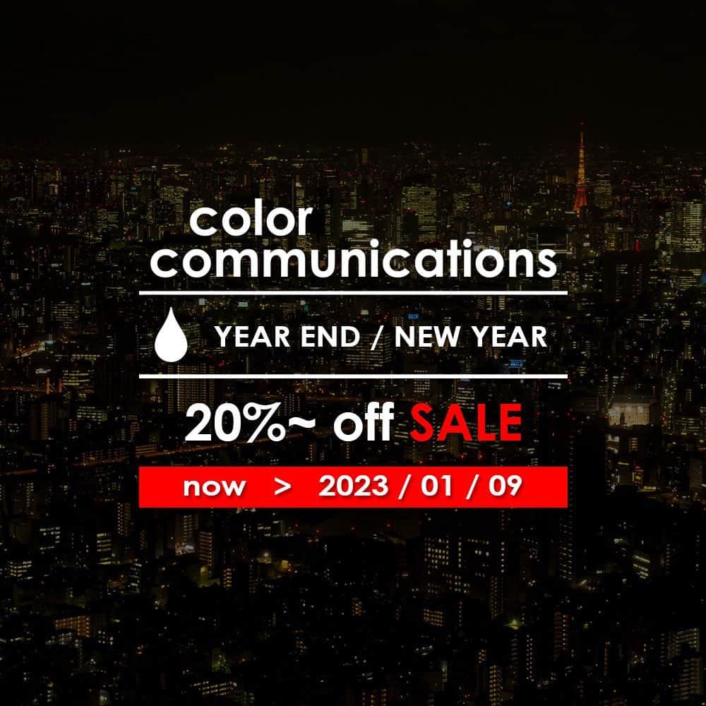 COLOR COMMUNICATIONSのインスタグラム：「YEAR END / NEW YEAR SALE 2023  今年は毎年恒例だった福袋のリリースは行いません！  ですが、YEAR END / NEW YEAR SALE と題しまして、滅多にセールにならない定番系のアイテムを中心に1月9日（月）まで、期間限定セールを開始しました！  新作以外の商品がほぼ全品20%以上オフです！ この機会に是非ご利用下さい！ プロフィールリンクへ💁‍♂️  *年末年始の出荷について 12月30日（金）〜1月3日（火）はお休みとさせて頂きます。 1月4日（水）より順次発送させて頂きます。  #colorcommunications #カラーコミュニケーションズ #カラコミ」