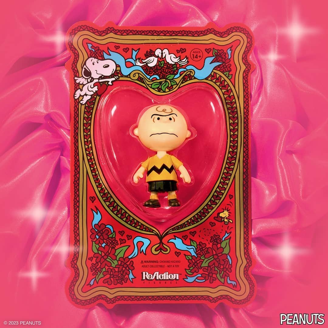 スヌーピーのインスタグラム：「Good grief! Inspired by the 1975 TV special Be My Valentine, Charlie Brown, this Peanuts ReAction Figure of “I Hate Valentine’s Day” Charlie Brown is available now on Super7.com and at the link in bio!」