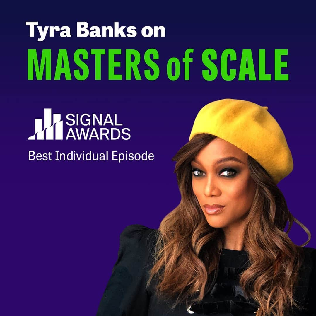 タイラ・バンクスのインスタグラム：「Do y’all remember when the podcast I did on the secrets of personal branding with @mastersofscale got nominated for a Signal Award? Guess what- WE WON!!!! Thank you all for your support 💛💛💛💛  You can still listen to the episode here: mastersofscale.com/tyra-banks to learn more about how I scaled my personal brand to the next level and find out how you can do the same!」