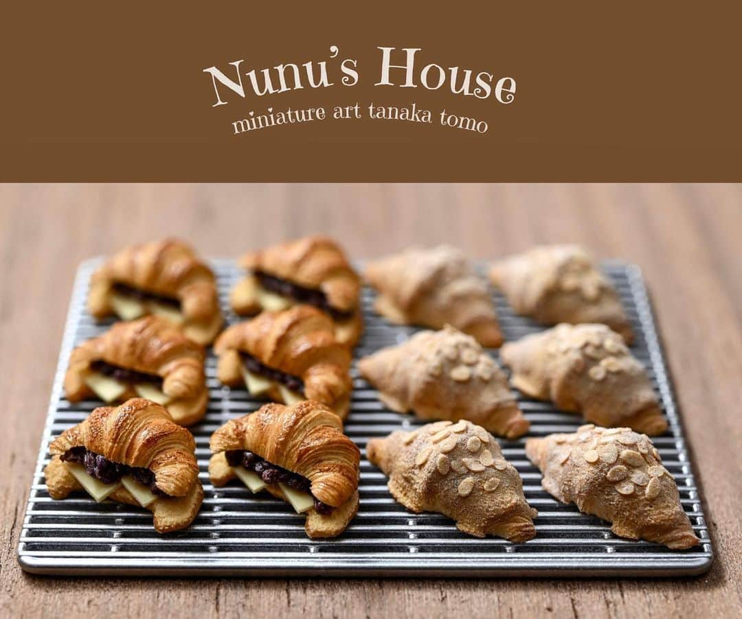 Nunu's Houseのインスタグラム：「✨ あんバタークロワッサン クロワッサンダマンド を並べました🥐🇫🇷  #ミニチュア#miniature  #ミニチュアアート #パン#クロワッサン#bread  #田中智#nunushouse」