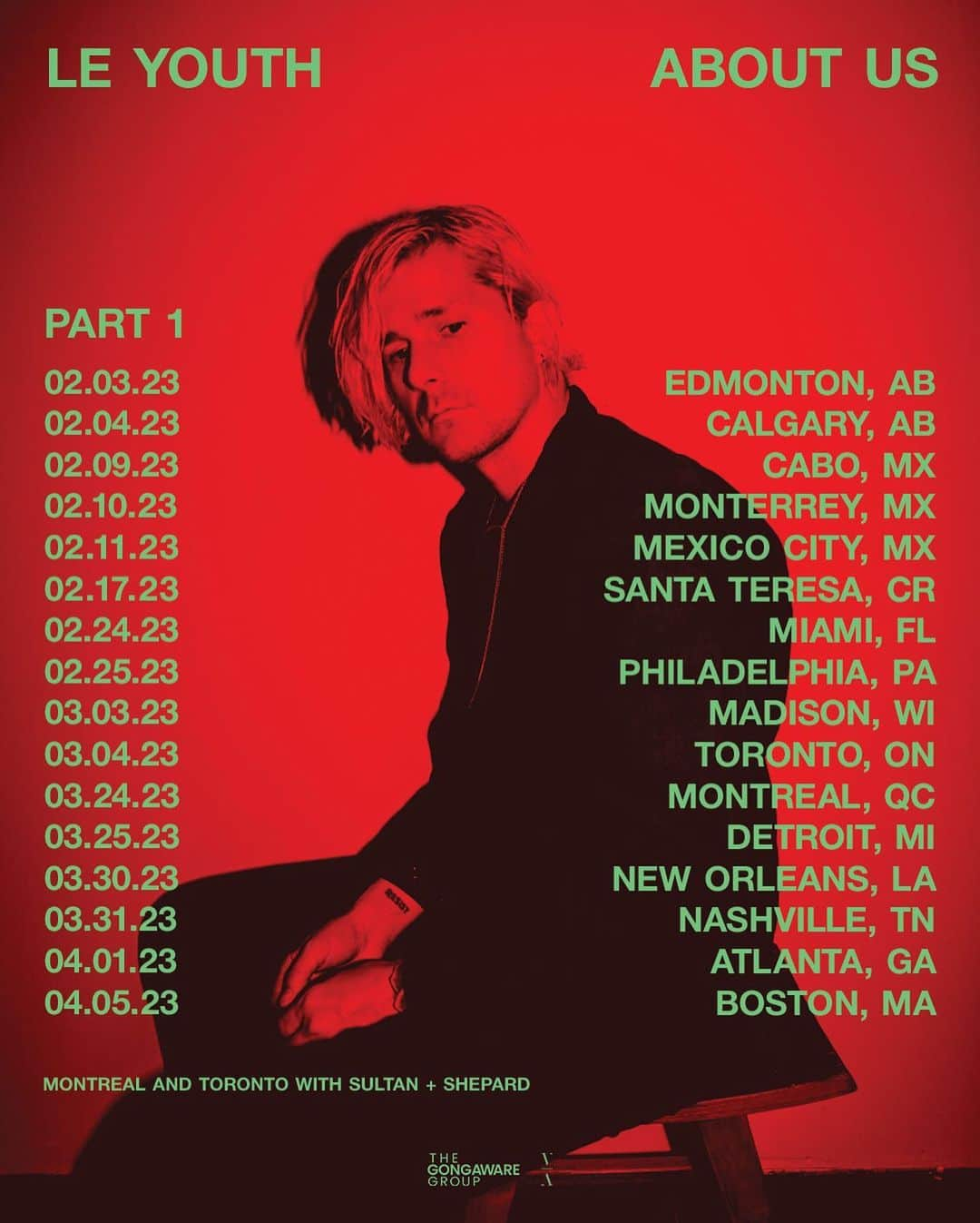 ル・ユースのインスタグラム：「About Us Tour - Part 1   I can’t wait to see you all. shows beginning to sell out so pls get tickets soon!  ❤️   link in bio  02.03.23 EDMONTON, AB  02.04.23 CALGARY, AB *SOLD OUT* 02.09.23 CABO, MX 02.10.23 MONTERREY, MX 02.11.23 MEXICO CITY, MX 02.17.23 SANTA TERESA, CR 02.24.23 MIAMI, FL 02.25.23 PHILADELPHIA, PA 03.03.23 MADISON, WI 03.04.23 TORONTO, ON 03.24.23 MONTREAL, QC 03.25.23 DETROIT, MI 03.30.23 NEW ORLEANS, LA 03.31.23 NASHVILLE, TN 04.01.23 ATLANTA, GA 04.05.23 BOSTON, MA」