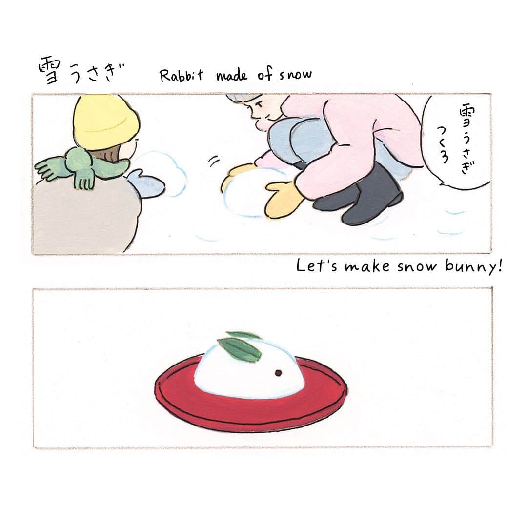 森山標子(しなこ)/Schinakoのインスタグラム：「"Rabbit made of snow"🐇🧤 「雪うさぎ」⛄️」
