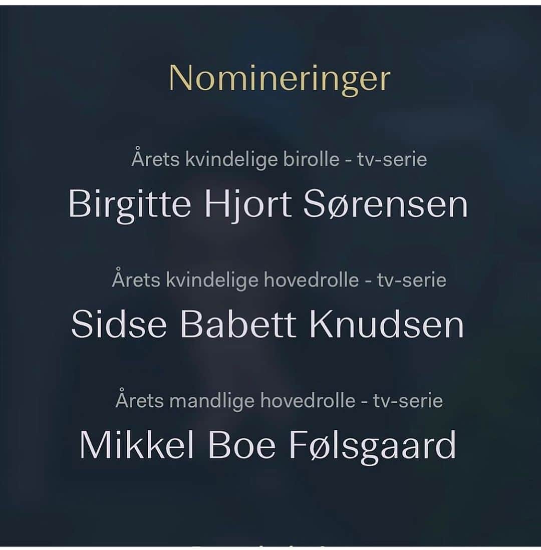 のインスタグラム：「Sindssygt glad og stolt over denne og disse nomineringer - TAK @filmakademiet !! Og tillykke til alle nominerede.」
