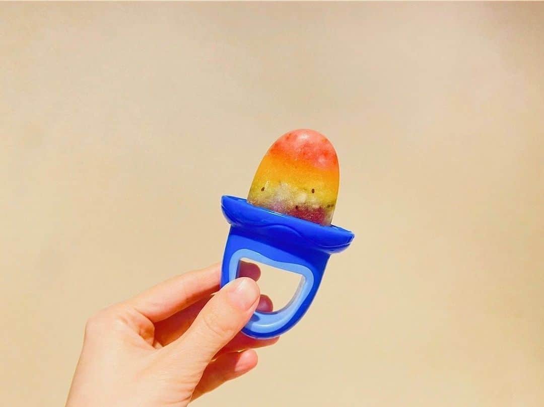 ベッキーのインスタグラム：「レインボーのアイスキャンディー作ってみました！  上から 1.苺＆オーツミルク 2.みかん 3.キウイ 4.ブルーベリー＆オーツミルク  です。 1番から型に流し入れて、少し固まった頃に次の段を入れていきます。 砂糖不使用で作ったから、味はなんか、おしい🌈笑 酸味が強いフルーツばかりだから次はハチミツ入れよう。  私はやっぱり体に負担の少ない料理やお菓子を作ることが好きなので、今年のYouTubeは、そっち系の動画をがんばろうかなと！ とりあえずストックで、お料理系3本くらい撮ってあるのでお楽しみに！」