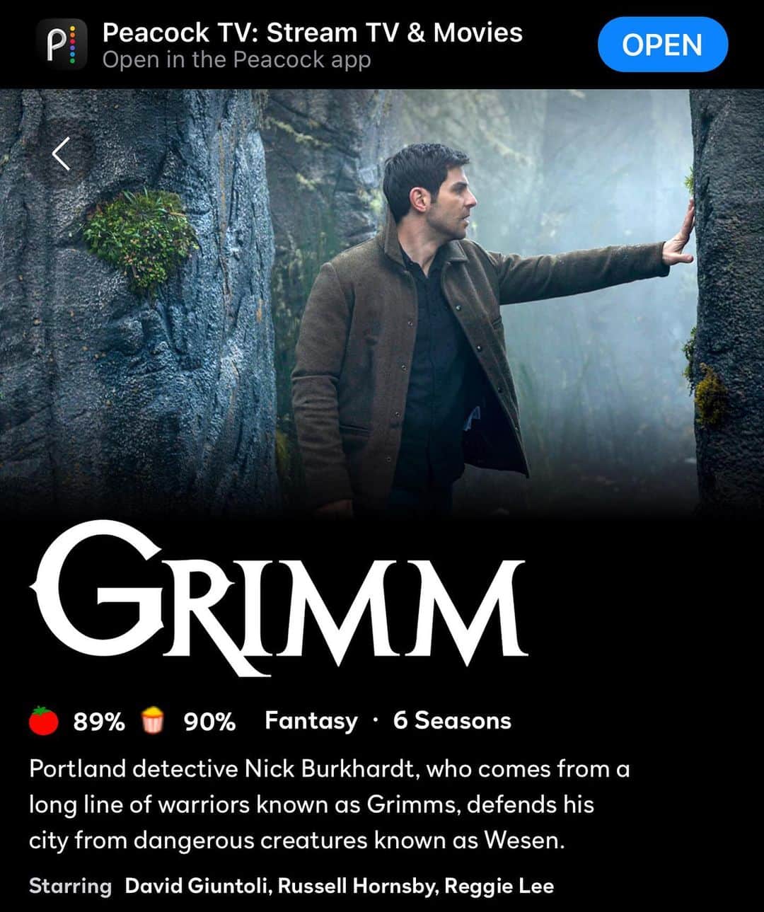 レジー・リーのインスタグラム：「#thankgrimmitsfriday cause look what just dropped on @peacocktv today!! Now you can listen to the rewatch @thegrimmcast podcast and watch all 6 seasons on #peacocktv !! Still also avail on @amazonprime . #grimmsters」