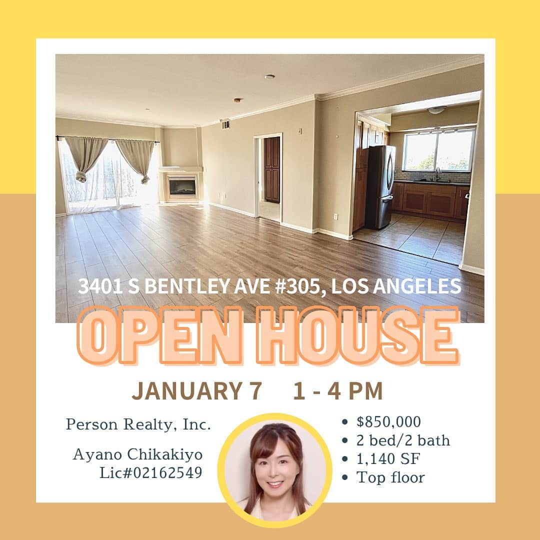 小嶋彩乃さんのインスタグラム写真 - (小嶋彩乃Instagram)「OPEN HOUSE TOMORROW!  - Great Location in West LA - 2bd/2ba top floor corner unit - High ceiling and great view - Washer and Dryer in unit - Side by side parking  **明日、土曜日の1-4pm オープンハウス** West LAで最高のロケーションにあるコンドミニアムの2ベッドルーム! 徒歩圏内になんでもそろっていて、UCLAまでもバス一本。トップフロアの角部屋でどの部屋も明るいです。キッチンとジュニアベッドルームは青空と遠くにハリウッドヒルズの景色が眺められます。 コンドミニアム自体がとても綺麗にメンテナンスされていて、屋上からの眺めは最高です✨  #newlisting #homesforsale #condoforsale #househunting #realtor #losangeles #california #openhouse #家探し #不動産売買 #アメリカ生活 #ロサンゼルス在住 #カリフォルニア」1月7日 13時01分 - ayano_realtorusa