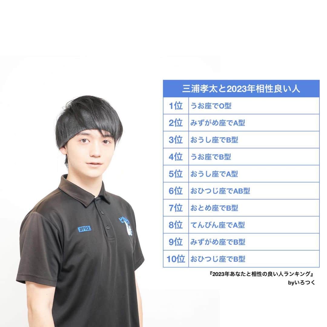 三浦孝太のインスタグラム：「こちらのランキングの方は2023年僕と深く関わりましょう😇 わたしです🙋🙋‍♀️という方はコメントでもDMでもお待ちしております😂   #ランキング  #相性  #新年のご挨拶  #ピカピカ  #ハウスクリーニング」