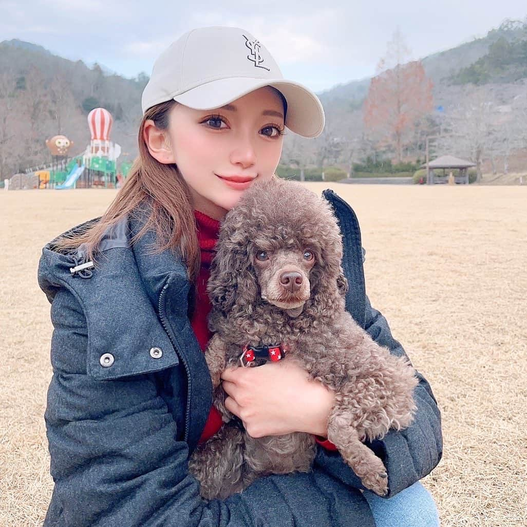 みほぽんさんのインスタグラム写真 - (みほぽんInstagram)「今日は公園でお散歩してきた🐩 土師ダムにはいつも春に桜を見に来るんだけど、冬来たのは初めてで雪があったよ❄️」1月9日 19時21分 - mhpn_i.insta