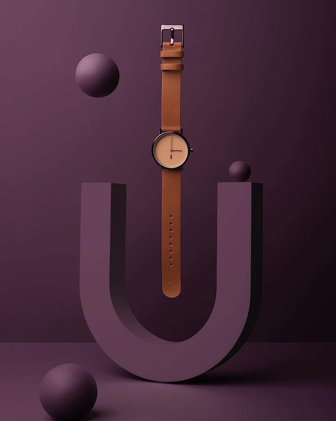 AÃRK Collectiveのインスタグラム：「@visualpleasuremag for @aark_collective . Geometric play with the Bit Plum watch. Art direction, set design and photography by @visualpleasurestudio」