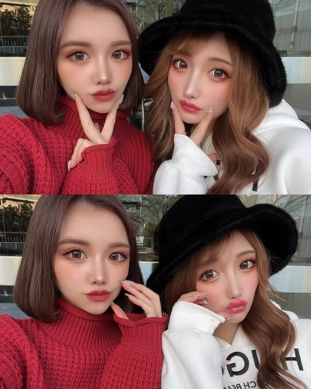 のインスタグラム：「maho & mayu 🫶🏻❤️  まほのカメラ、盛れる🙊（笑）  食の趣味合うしいつもカフェ行ったら 語りと爆笑がとまらんらびゅな子です💋  @maho_stagram__ ♡ . . . #bff  #バケハ #バケハコーデ #パーカーコーデ #パーカー女子 #冬コーデ」
