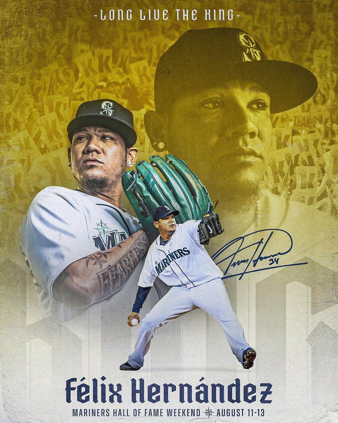 フェリックス・ヘルナンデスのインスタグラム：「Long live the King!   This August, @therealkingfelix34 becomes the 11th member of the Mariners Hall of Fame.   👑 Mariners.com/Felix 👑」