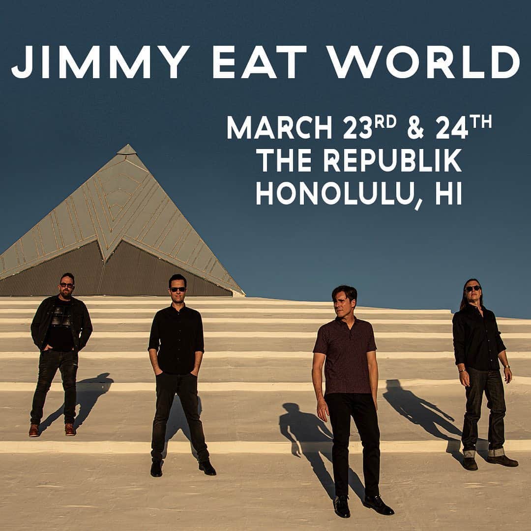 Jimmy Eat Worldさんのインスタグラム写真 - (Jimmy Eat WorldInstagram)「Hawaii! Excited to be playing a couple shows at @jointherepublik in March! 🤙 The pre-sale begins now, use code: ALOHAJIMMY   Link to tickets in bio.   All tickets on sale Friday, Jan. 13th at 10am local.」1月12日 5時01分 - jimmyeatworld