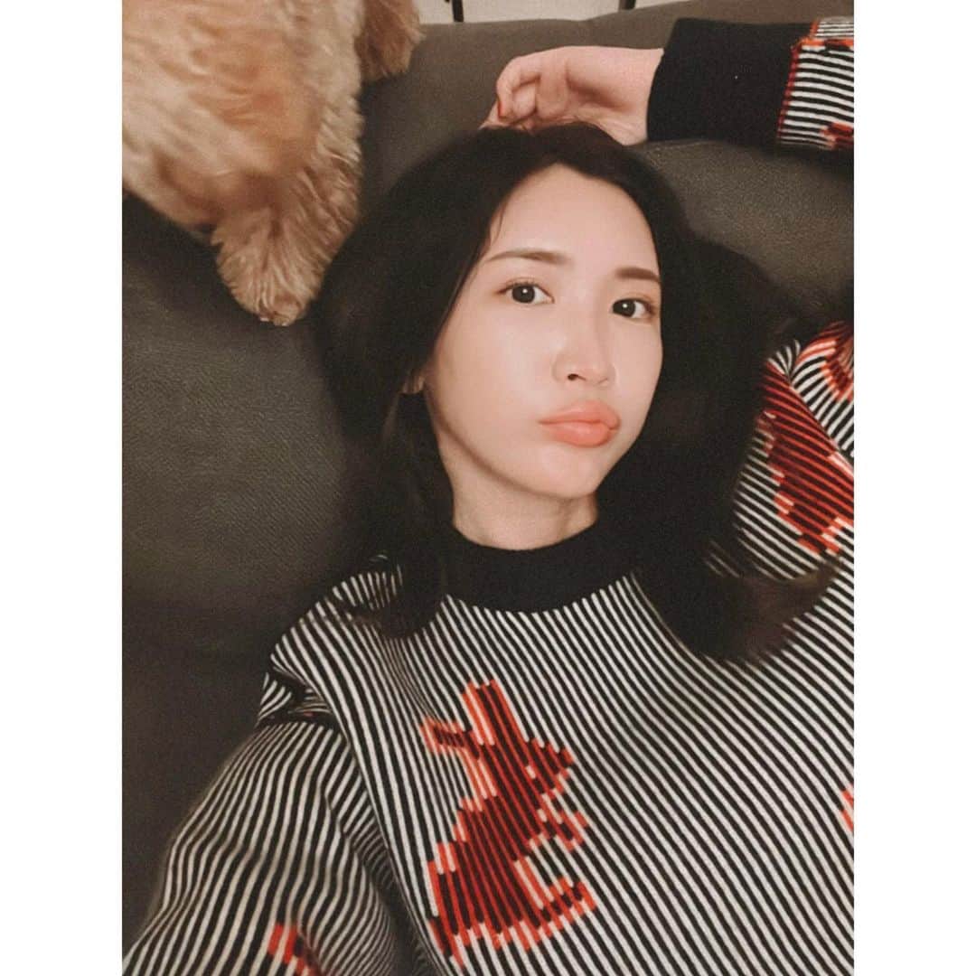 のインスタグラム：「イッヌとウサギと私🐇💘  Knit @toryburch」