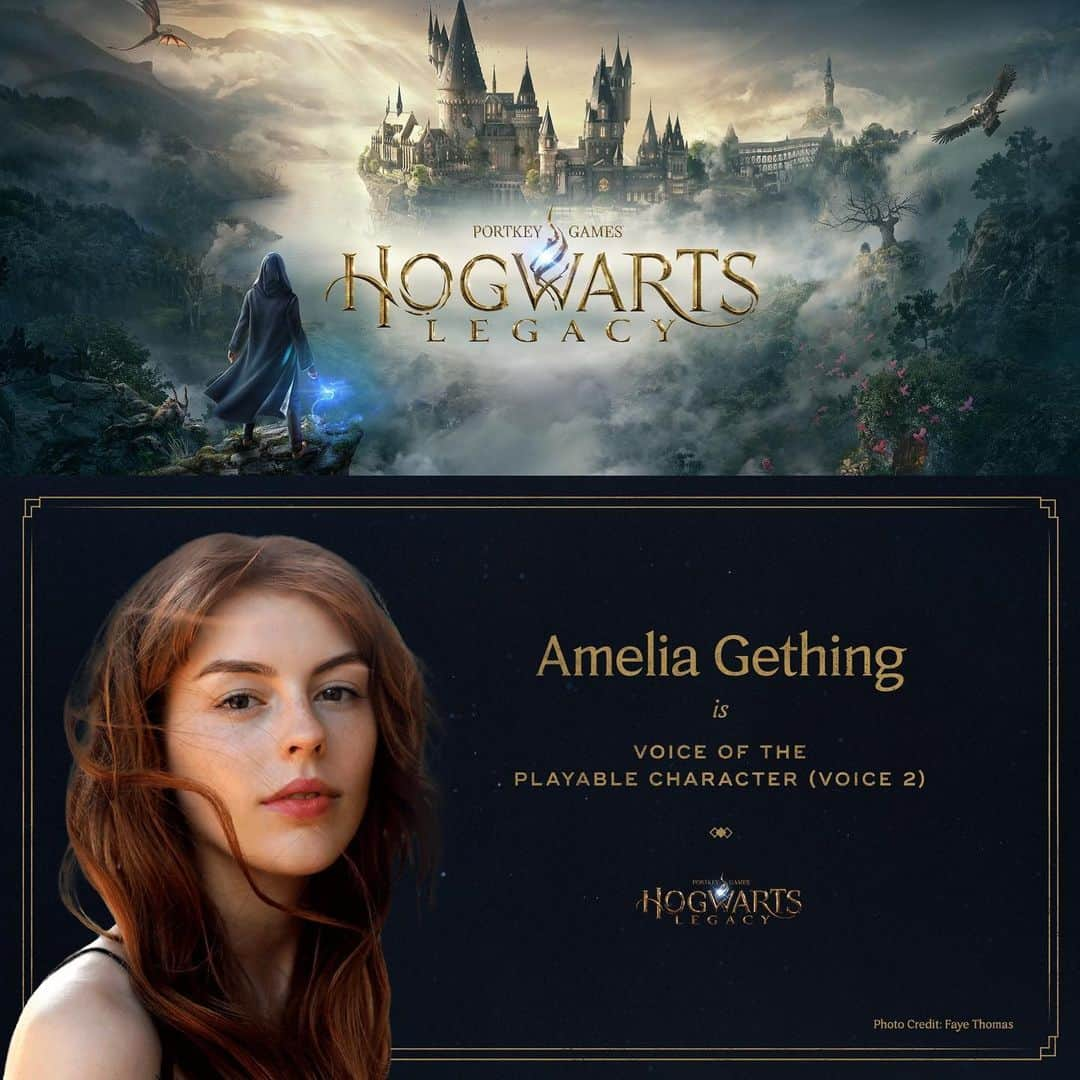 Amelia Gethingのインスタグラム：「Very excited to finally announce that I’m voicing one of the two player avatar voice options in Hogwarts Legacy, the upcoming open-world, action role-playing-game set in the 1800s wizarding world which launches on February 10th! 🧙🏼‍♂️🧹  I’ve been working on this game over the last three years and I can tell you now it’s gonna be a Good’n! 🎮  So get yourself a copy if you’d like to hear me getting fried by a dragon or falling off a broom to my inevitable death! 😍🐉🔥  #hogwartslegacy」