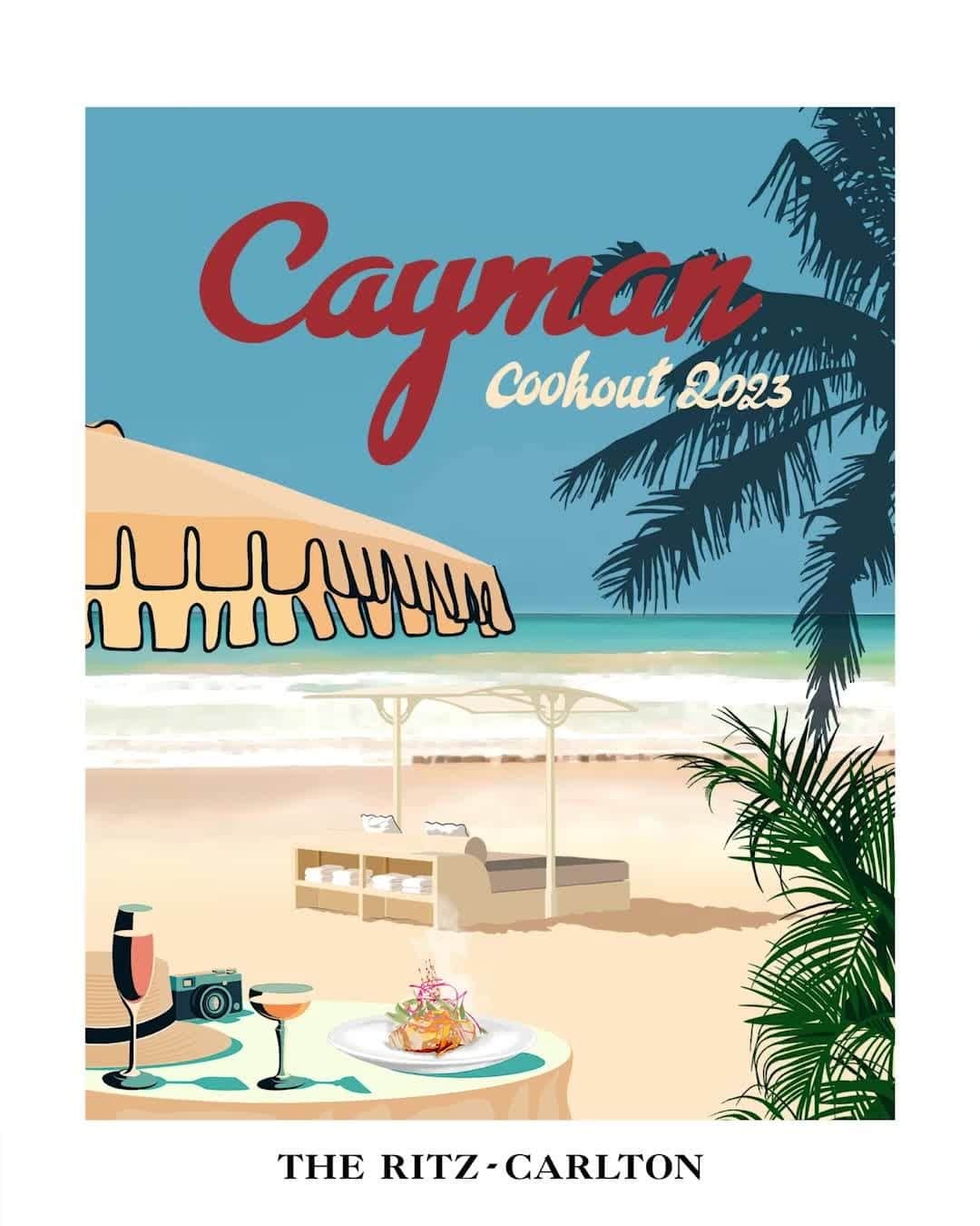 リッツ・カールトンのインスタグラム：「The return of Cayman Cookout brings renowned chefs, sommeliers, and spirits experts to @ritzcarltongrandcayman for the Caribbean's definitive culinary event — creating a spirit of irresistible island celebration captured in the newest travel poster from @louisnicolasdarbon.」