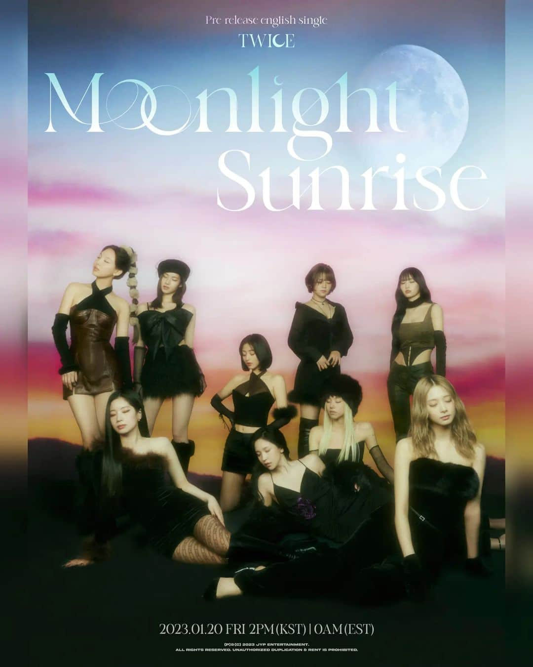 TWICEさんのインスタグラム写真 - (TWICEInstagram)「TWICE Pre-Release English Single "MOONLIGHT SUNRISE"   A piece of #MOONLIGHTSUNRISE will fall at 2PM KST/0AM EST🌠   Worldwide Release on 2023.01.20 FRI 2PM KST/0AM EST   📌"MOONLIGHT SUNRISE" Digital Pre-Save & Pre-Order https://TWICE.lnk.to/MoonlightSunrise   #TWICE #트와이스」1月13日 0時00分 - twicetagram