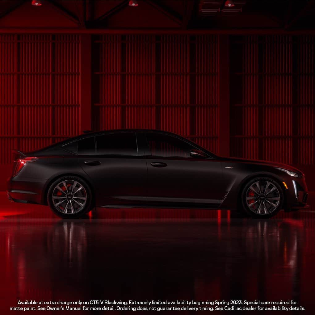 キャデラックのインスタグラム：「Only after dark. Introducing the limited-edition Maverick Noir Frost Matte Black paint for the 2023 CT5-V Blackwing. #CadillacVSeries #BeIconic」