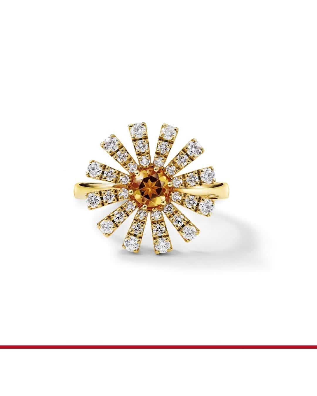 ダミアーニのインスタグラム：「This #DamianiMargherita ring in yellow gold with diamonds and citrine quartz is the perfect pick for celebrating the Chinese New Year.  #Damiani #Handmade #MadeInItaly」