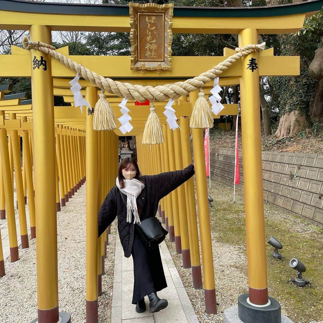 てぃーみきのインスタグラム：「. . ほしいも神社⛩ この鳥居を通る時に、 欲しいものを願うと手に入るんだって🤭  みんなは、何が欲しい〜？？☺︎ 私は家が欲しいです。 一生家賃払いたくないです(？)   #ほしいも神社  #茨城県  #旅行  #てぃみこーで」