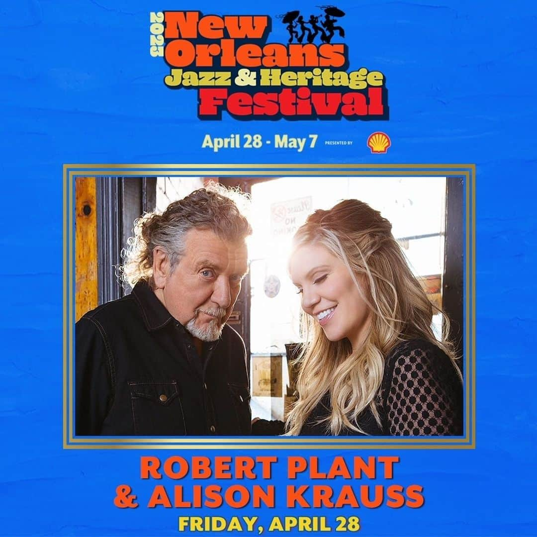 ロバート・プラントのインスタグラム：「Just announced! Robert Plant & Alison Krauss, Friday, April 28 at the New Orleans Jazz Fest! @JazzFest takes place April 28 - May 7. Tickets and info at nojazzfest.com. #jazzfest」