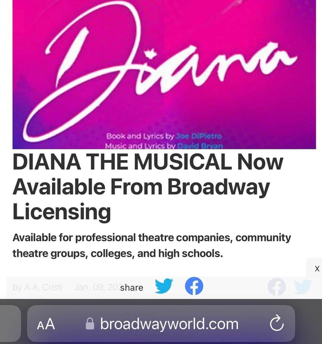デヴィッド・ブライアンのインスタグラム：「I’m very  Excited to announce that my musical DIANA is now available from Broadway Licensing !!! DIANA will continue to ROCK the world in American theaters and around the Globe. And You can always watch on NetFlix as well !!😎🎉🎉🎉🎶🎤🎹🍾🍾👸」