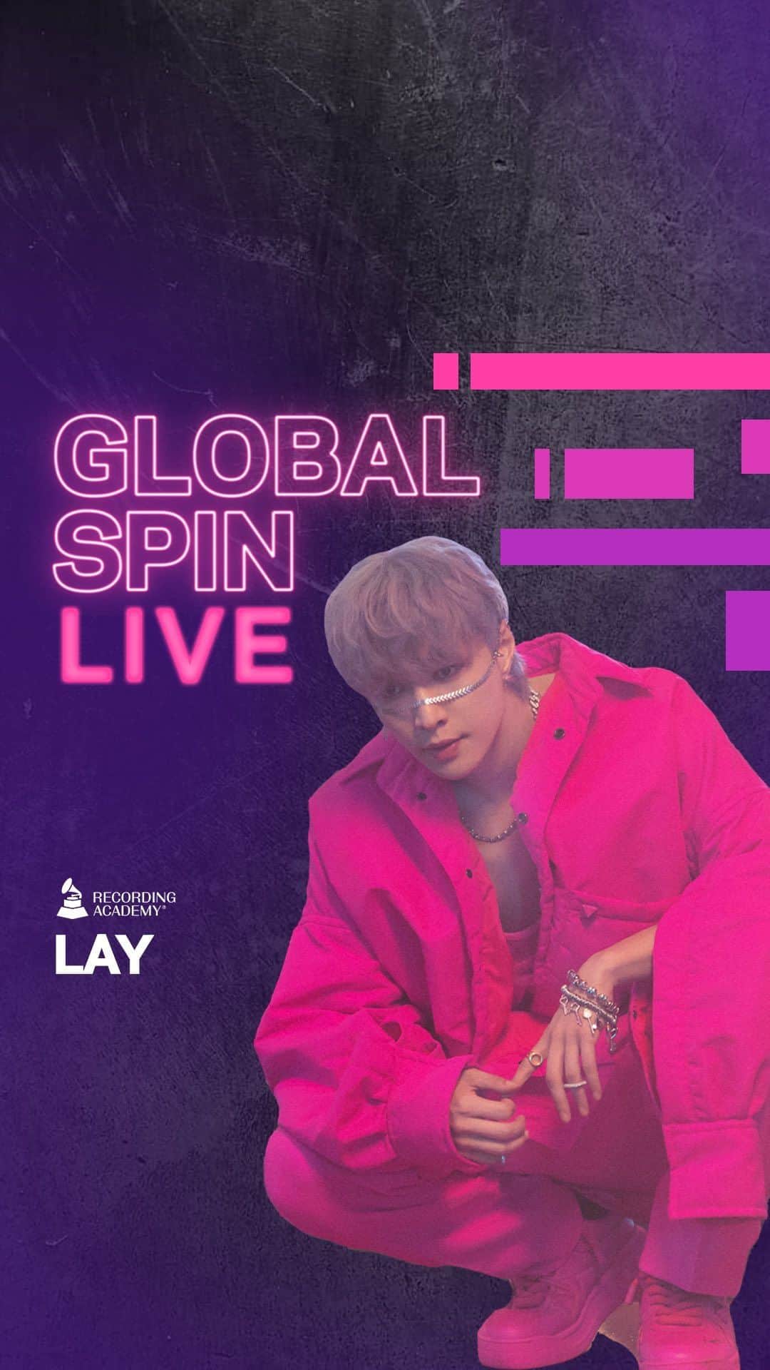 レイ のインスタグラム：「#GlobalSpin Live 🌍 Watch #LAY’s suave performance of “Veil” at the @grammymuseum.」