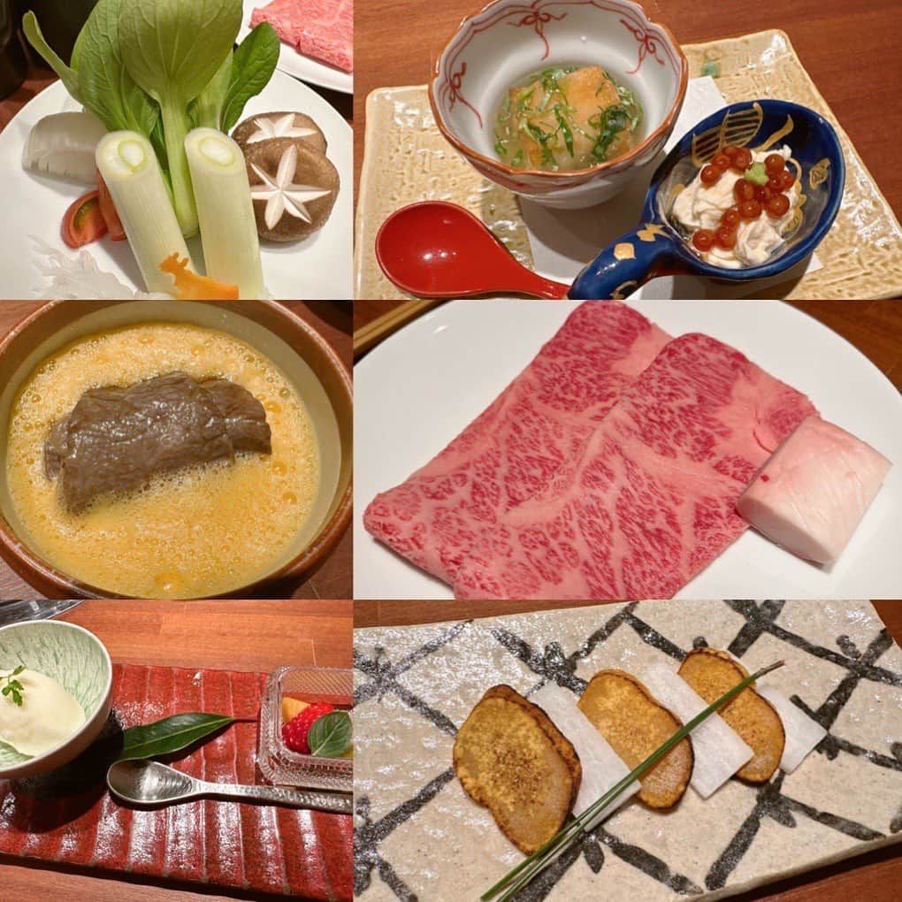 桃瀬えりなのインスタグラム：「ふわふわ卵のすき焼き🐣好き♡ カラスミも好きなのー♥♥  #gourmet #sukiyaki #follow #followme #今福 #白金 #すき焼き #カラスミ #個室 #コース料理 #グルメ」