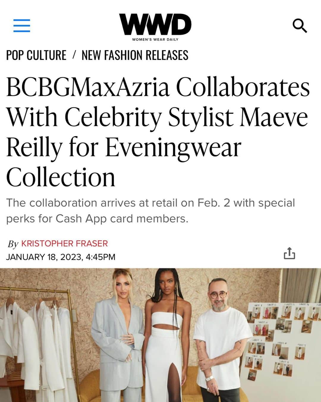 BCBGマックスアズリアさんのインスタグラム写真 - (BCBGマックスアズリアInstagram)「We are thrilled to announce our exclusive collaboration with celebrity stylist, @stylememaeve, launching on February 2nd only on BCBG.com.   Maeve Reilly is known for working with Megan Fox, Ciara, The Chainsmokers, Hailey Bieber and Winnie Harlow. The 16-piece collection features menswear-inspired tailoring, eveningwear, minidresses and floor-length maxidresses codesigned with our incredible Creative Director Albino Riganello.   Thank you @wwd for the feature.   #BCBGMAXAZRIA #BCBGxMaeveReilly #WWD」1月19日 10時20分 - bcbgmaxazria