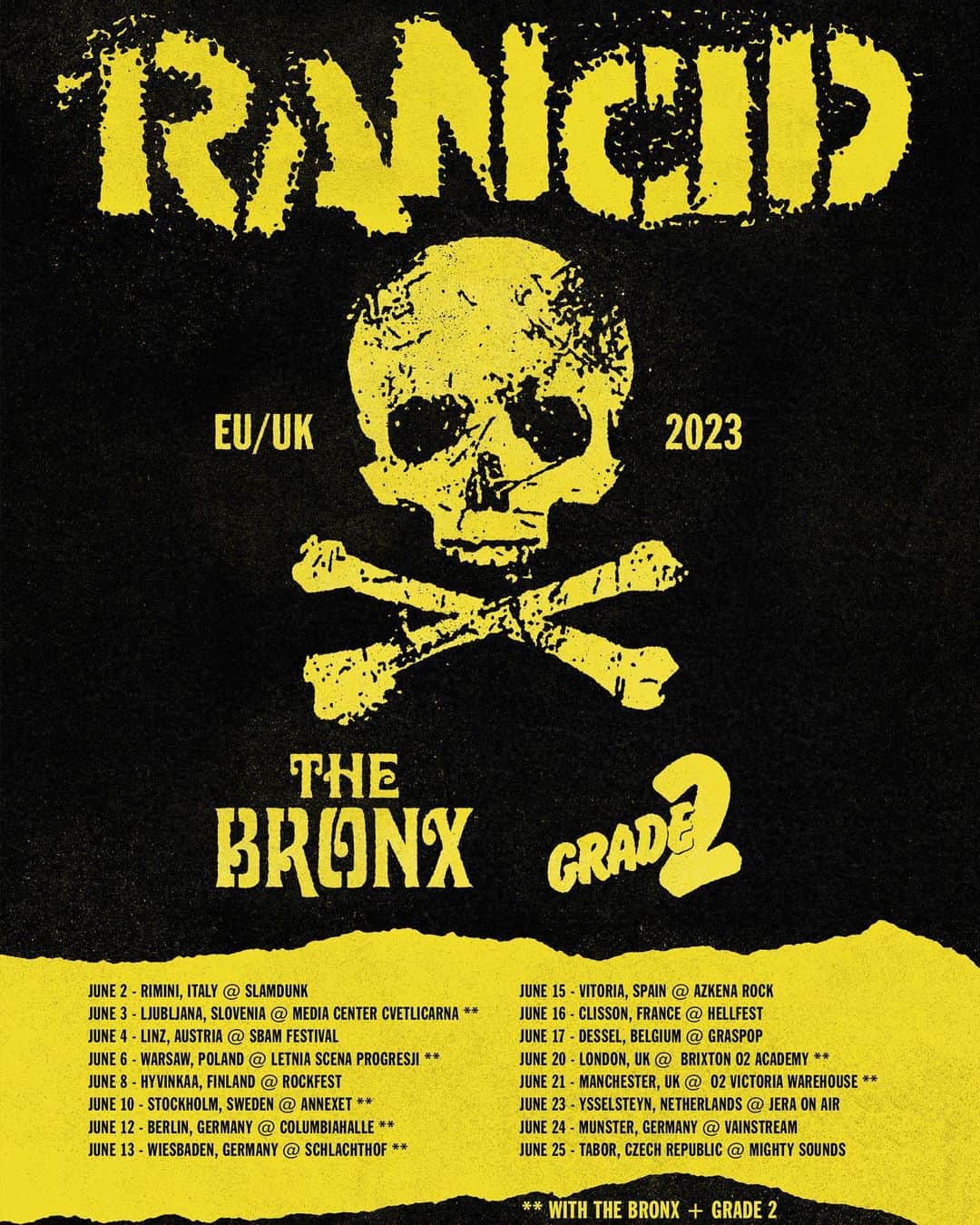Rancidさんのインスタグラム写真 - (RancidInstagram)「Warning… tix for our Europe and England shows this summer with @bronxovision and @grade2iow are running low.  Link in bio for more info.  (🚨beware of scammers selling tickets in the comments. Only purchase tickets from official ticket outlets).」1月19日 23時05分 - rancid