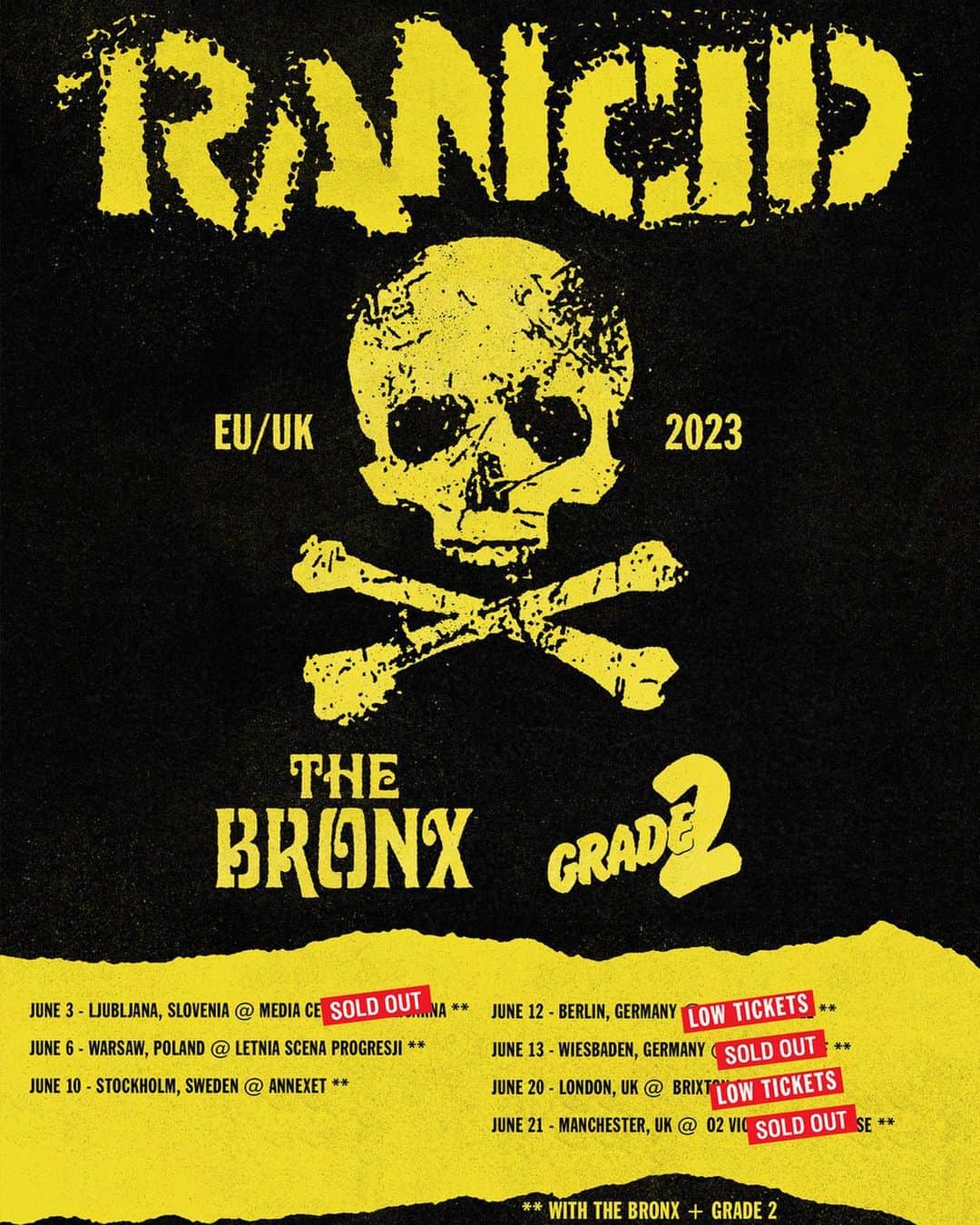 Rancidさんのインスタグラム写真 - (RancidInstagram)「Warning… tix for our Europe and England shows this summer with @bronxovision and @grade2iow are running low.  Link in bio for more info.  (🚨beware of scammers selling tickets in the comments. Only purchase tickets from official ticket outlets).」1月19日 23時05分 - rancid