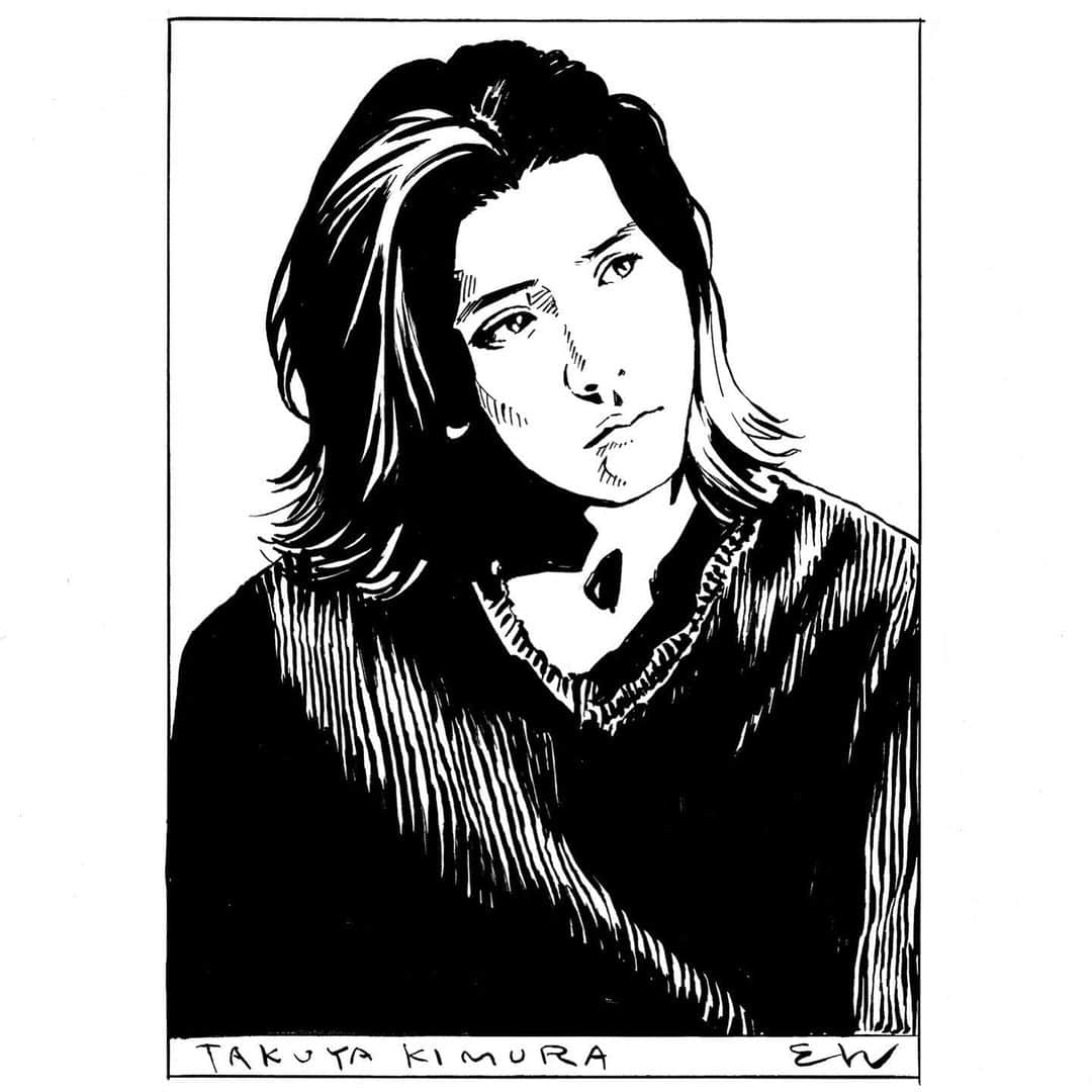 江口寿史のインスタグラム：「Jan.2023 Young KimuTaku  #illustration #artwork #bandedessinee #comicart #takuyakimura」