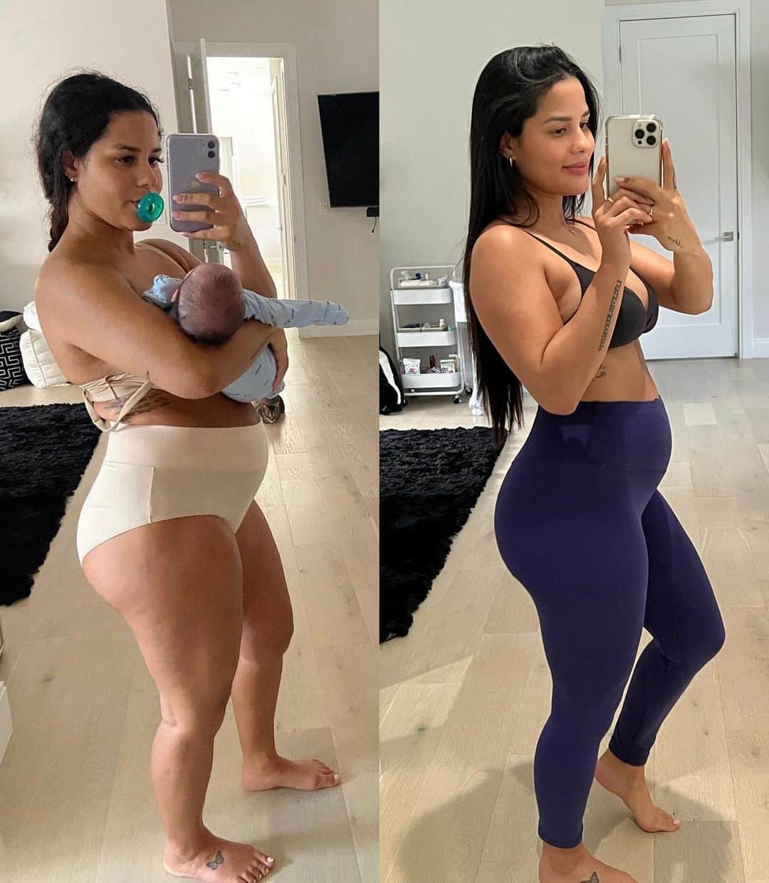 Katya Elise Henryさんのインスタグラム写真 - (Katya Elise HenryInstagram)「1 week postpartum with Zya vs 1 week postpartum with Harlem. If you’ve been following me, you know my story about my first pregnancy- I ate extremely unhealthy and I ate everything in sight. I didn’t workout either. The way I ate also affected my mental health. My anxiety was always at an all time high. This second pregnancy was so much different, I promised myself to be active (doing my @wbkfit fit mama program up until 3rd trimester) and I promised to eat healthy. I completely cleaned up my diet. I followed all my @wbkfit challenge meal plans from my app. I was so motivated. And it shows postpartum. I feel sooooo much more clear in the head and at ease. No anxiety whatsoever. So, here are my experiment results I told you I’d share with y’all! Lol! I am team Healthy Pregnancy all the way 🙌🏽😊 that was so much fun. Crazy huh?」1月22日 8時02分 - katyaelisehenry