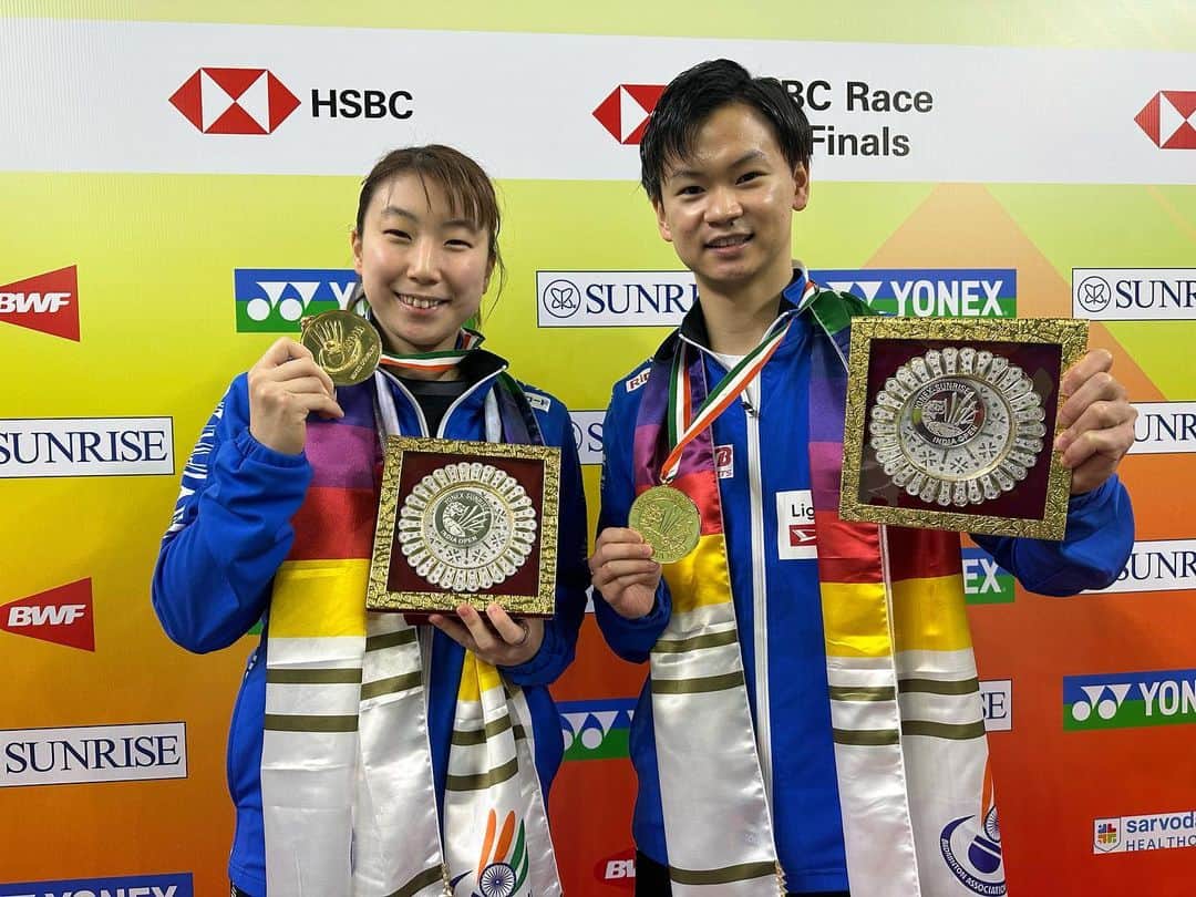 東野有紗のインスタグラム：「INDIA OPEN🏆🥇 2023年初タイトル！！ たくさんの応援ありがとうございました😊  WANG Yi  Lyu Get well soon  Happy Chinese New Year🎉 First title of 2023🥇 Thank you for all your support！  #ワタガシ @badmintonphoto_official」