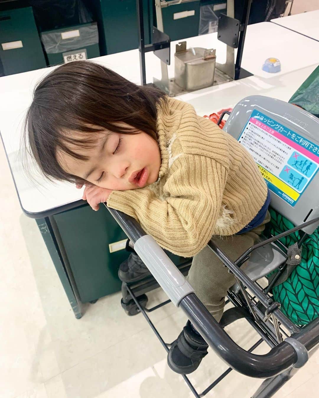 桜田聖子のインスタグラム：「今日はショッピングモールでお買い物😊  テクテク歩き回ったから、最後のお買い物で、カートに乗って寝てしまった輝馬です😅  ママ、ネェネが欲しがったポケモンのミュウをUFOキャッチャーでゲット‼️  ママ、実はUFOキャッチャーで取れたの人生初✨３回で取れました👍🏻  昔、娘が欲しがったヌイグルミを取れなくて、その直後、他のママがそれを取って喜んでいる子供を見て、一言『UFOキャッチャーが上手なママが良かったぁ』と言われて大ショックで、まさかのメルカリで、同じキャラクターの特大を購入した事がある負けず嫌い(ただのアホ？)なママ🥲  今日は汚名挽回だぁー‼️ ↑ やっぱりアホやね😂  まぁ、次やるのは、１年後とかで良いかな😅笑  #downsyndrome #specialneeds #trisomy21 #ダウン症 #ダウン症候群 #トリソミー21 #3歳11ヶ月 #成長記録 #生まれてきてくれてありがとう  #心室中隔欠損症  #男の子ママ  #男の子 #boy #ダウン症ボーイ #trisomy21boy」