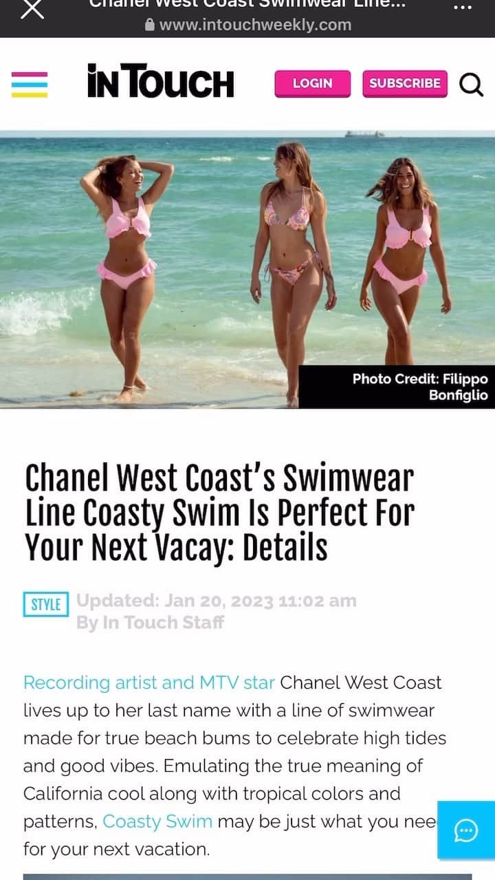 シャネル・ウエスト・コーストのインスタグラム：「Thank you @intouchweekly & @lifeandstyleweekly for the lovely write ups! Follow @coastyswim & shop now at coastyswim.com 👙 Like & comment if you’re feelin the bikinis! 🤗🙏🏼😘」