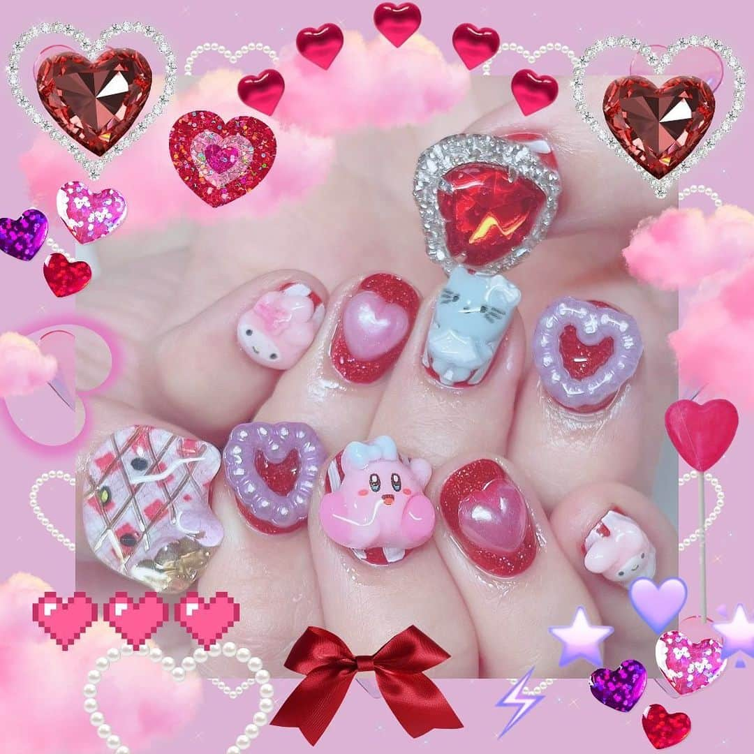 恋汐 りんごのインスタグラム：「❤️ 🎀 ❤️ 🎀 .°ʚ(Ｕ 'ᴗ' Ｕ)ɞ°. #newnail  #newnails  #newnails💅  #kawaii  #kawaiinails」