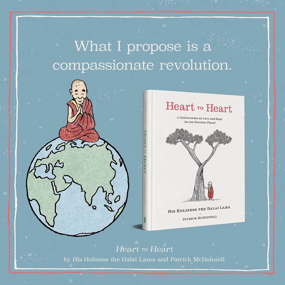 ダライ・ラマ14世のインスタグラム：「“It is my hope that this book will open the eyes, minds and hearts of all people...to the importance of kindness and compassion to our environment.” Today we celebrate the publication of Heart To Heart, by HHDL and award-winning cartoonist Patrick McDonnell. May this book inspire you to turn his words into action. Join us in protecting our earth and everyone who calls it home. Now available. #hearttoheart https://bit.ly/3DaOV8L」