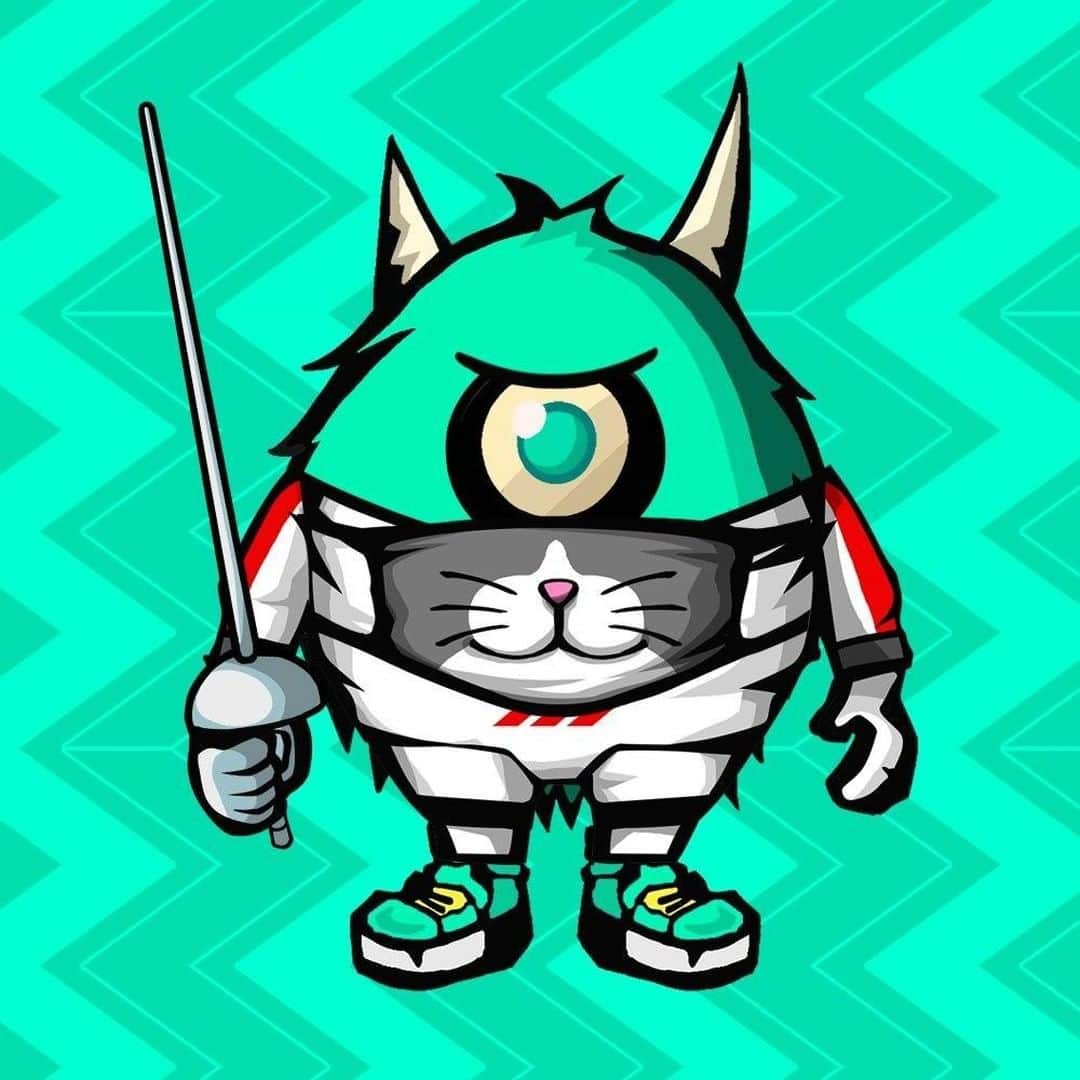 徳南堅太のインスタグラム：「緑一色のNFT🟢 猫マスク😸 かわいらしい✨  @sports3official   #nft #web3 #opensea #fencing #metamask」
