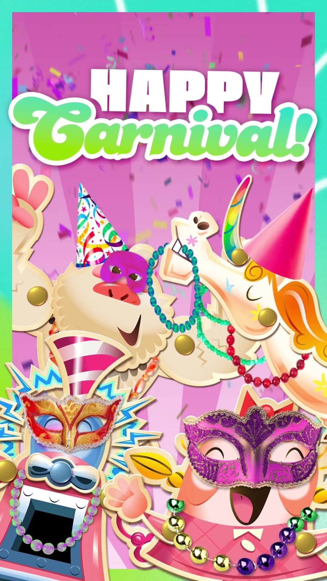 Candy Crushのインスタグラム：「Tiffi and the gang are wishing you a very happy Carnival! 🥳」