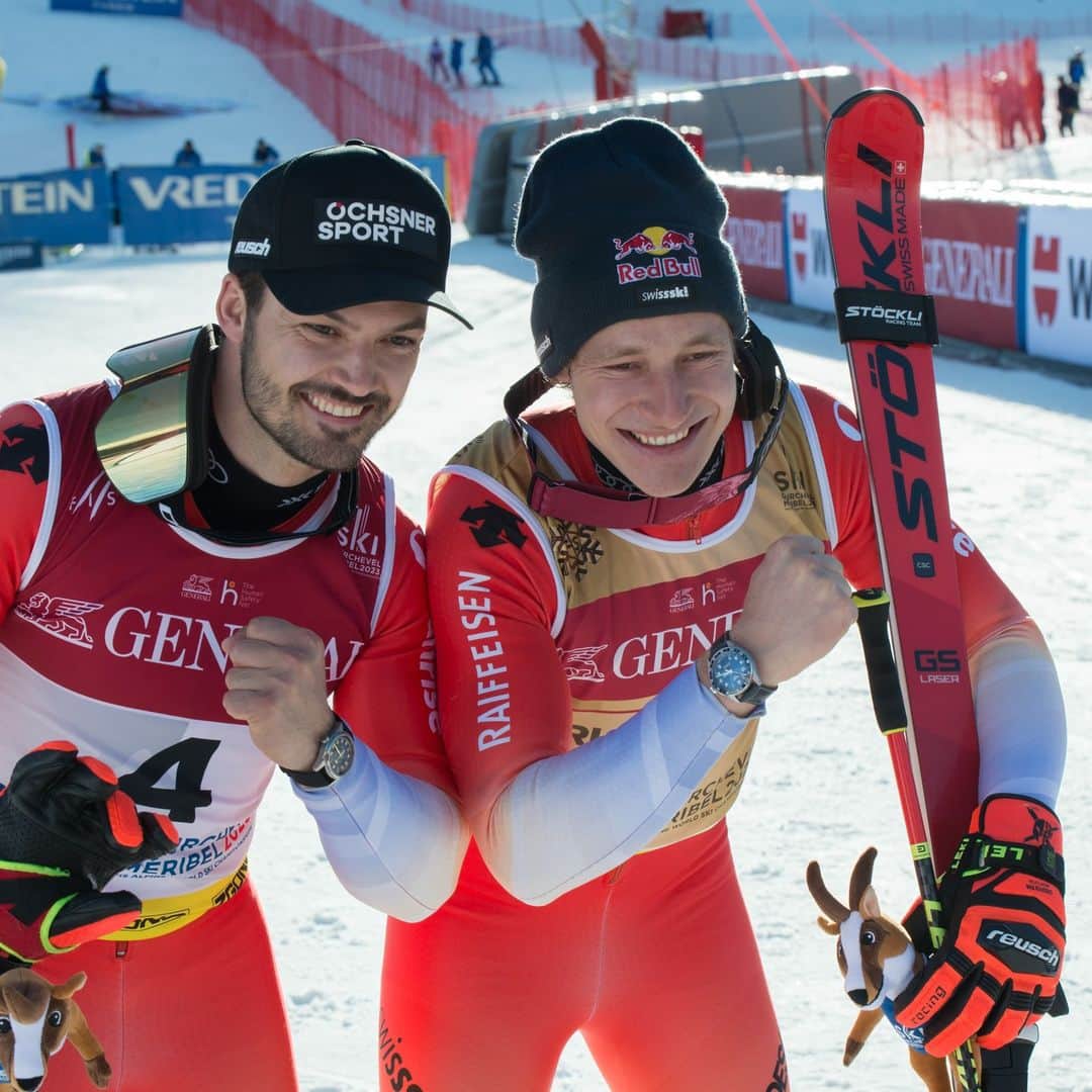 Descenteのインスタグラム：「The medal ranking of Swiss Team in 2023 FIS ALPINE WORLD SKI CHAMPIONSHIP; 1st  We were touched once again by your wonderful race in Great Slalom! 🥇🥈  Thank you for your great performance. And thank you, Swiss Team!   #descente #marcoodermatt #loicmeillard #couchevelmeribel2023 #swissskiteam」
