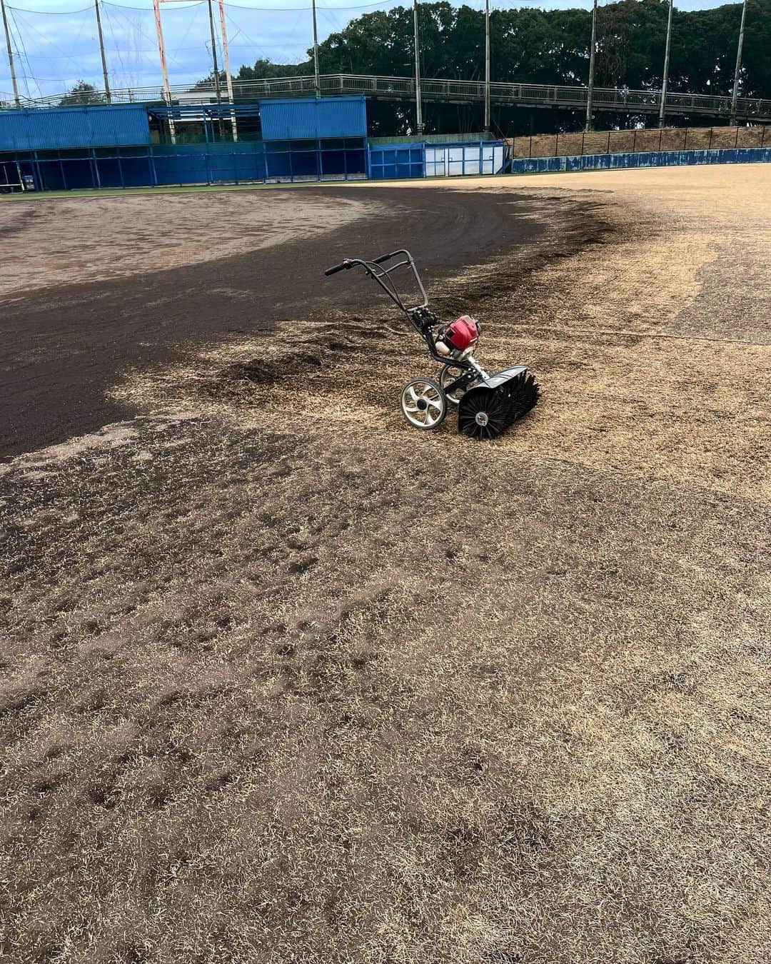 渡辺俊介さんのインスタグラム写真 - (渡辺俊介Instagram)「飛散土砂戻し… 風の強い君津球場では、強風の翌日には芝生に厚く積もった土砂を戻す作業が必須となっています。 やり過ぎると芝を傷めてしまうので、常々新たな対策を検討しておりますが… 皆様、何かお薦めの案がありましたら、ご教示頂けますと幸いです🙇 #日本製鉄かずさマジック  #日本製鉄君津球場  #強風　#芝生  #君津市」2月20日 19時19分 - wata_submarine