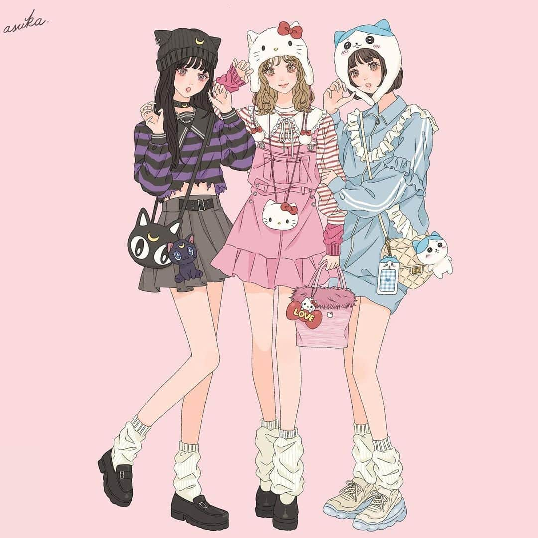 asukaのインスタグラム：「・ 🐈‍⬛猫推しの女の子🐈‍⬛  猫の日イラスト！どの子かどの猫推しか当ててみてねっ🐱💓 皆さんも推しの猫キャラはいますか〜？🐈‍⬛ ・ ・ #instagood #instalike  #l4like #l4l #fff #f4f #ちいかわのいる生活 #キティラー #なんか小さくてかわいいやつ #キティちゃん #サンリオ #ちいかわ好きな人と繋がりたい #ちいかわグッズ #セーラームーンイラスト #ちいかわ #sailormoon #セーラームーン好きと繋がりたい #セーラームーン #イラストレーター #キティコーデ #おえかき  #参戦服  #オタ活 #フリーアイコン#chiikawa#小可愛#ちいかわファンアート」