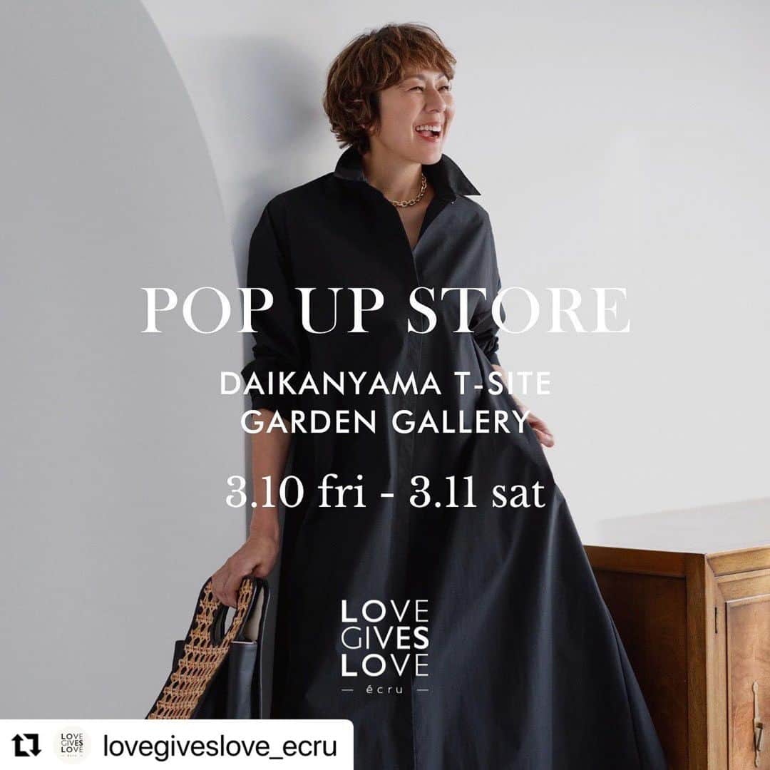 のインスタグラム：「#Repost @lovegiveslove_ecru with @use.repost ・・・ この度ブランドオープンを記念してPOPUPを開催します🤍  \ POPUPの先行予約を行います / 予約なしでのご来店も可能ですが、店舗の状況によってはお待たせしてしまう可能性もございますので先行予約をおすすめいたしております。 全アイテム試着できる機会となっておりますので是非お越し下さい✨  先行予約方法に関してはストーリー(ハイライト)をCHECKしてください！  ＜開催期間＞ 3月10日(金) 15:00-19:00(最終入場18:30) 3月11日 (土)10:00-19:00(最終入場18:30)  ＜トークショー時間＞ 3月11日 (土)15:00~ RIKACO @rikaco_official さん&Lily  @lilylilylilycom さんによるトークショー  ＜開催場所＞ 代官山 T-SITE GARDEN GALLERY 代官山 蔦屋書店に隣接 東京都渋谷区猿楽町１６−１５  ▼店内での撮影に関して 混雑を避けるためRIKACOさんとの写真撮影は購入者のみとなります。 尚、アイテムの撮影は可能となります。 ただし、人物が映り込むような撮影・他のお客様のご迷惑になるような撮影はお控え下さい。  ▼ショッパーに関して サステナブルな観点から基本的にエコバッグなどをご持参下さいますようごご協力をお願いいたします。ショッパーは1枚50円（税込）となります  ▼お支払いに関して お会計は各種クレジットカード、QRコード決済のみとなります（現金不可）  ▼POP UP STORE に関しての注意事項とお願い ・先行予約後のキャンセルは原則ご遠慮頂いております。(キャンセル/変更等あれば公式インスタアカウントにお問い合わせをお願いいたします。 ・新型コロナウィルス感染状況により内容は予告なく変更する場合がございます。 ・入場時に入り口での検温と消毒のご協力をお願い致します。 ・POP UPで販売される商品はそのまま持ち帰り頂けるアイテムになりますが完売次第、予約アイテムになります。 ・時間によりRIKACOさんが離席されている可能性がございます。  POP UP当日皆様にお会いできるのを心よりお待ちしております。 #❤️ #odd」
