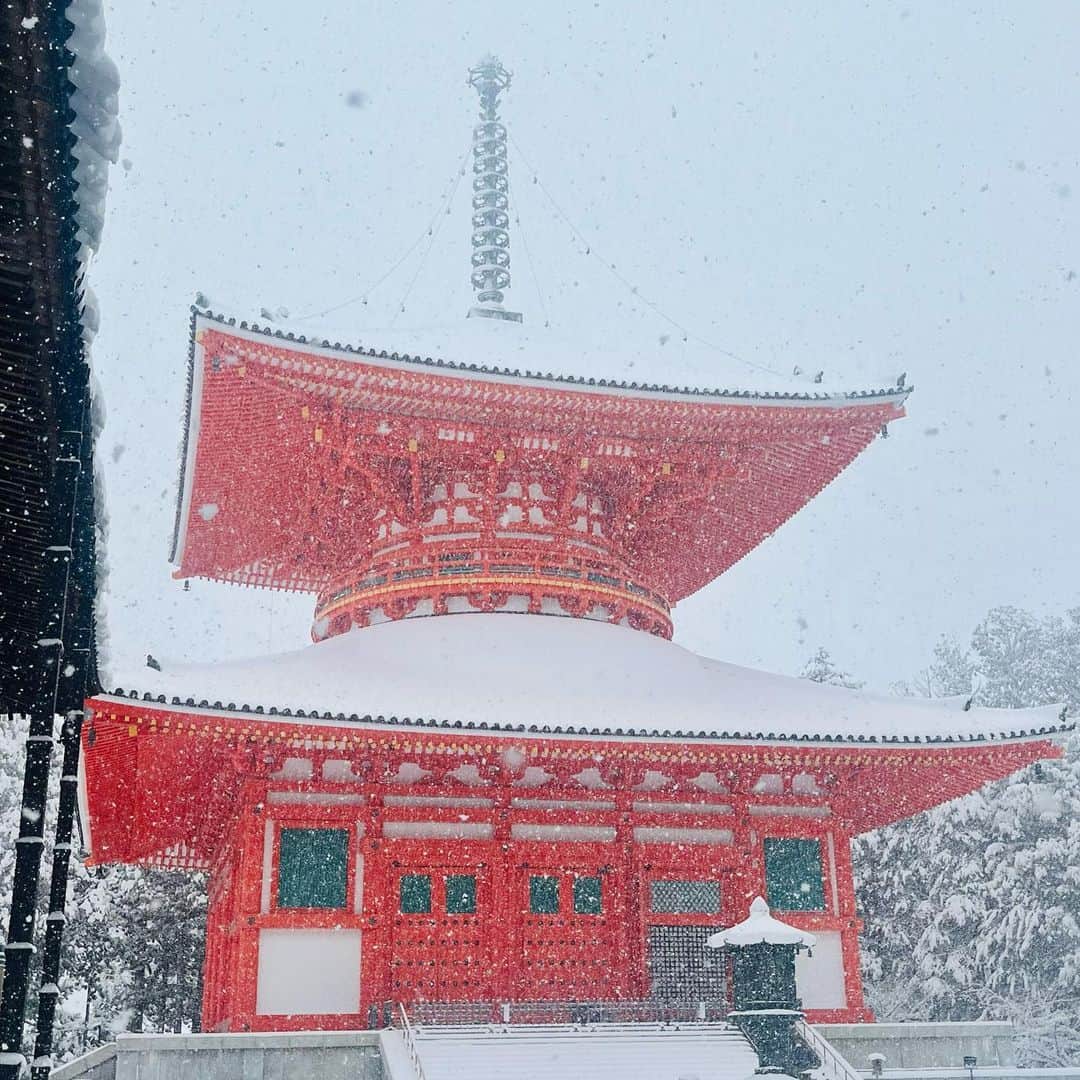 福田麻貴のインスタグラム：「雪の高野山ロケっした❄️」